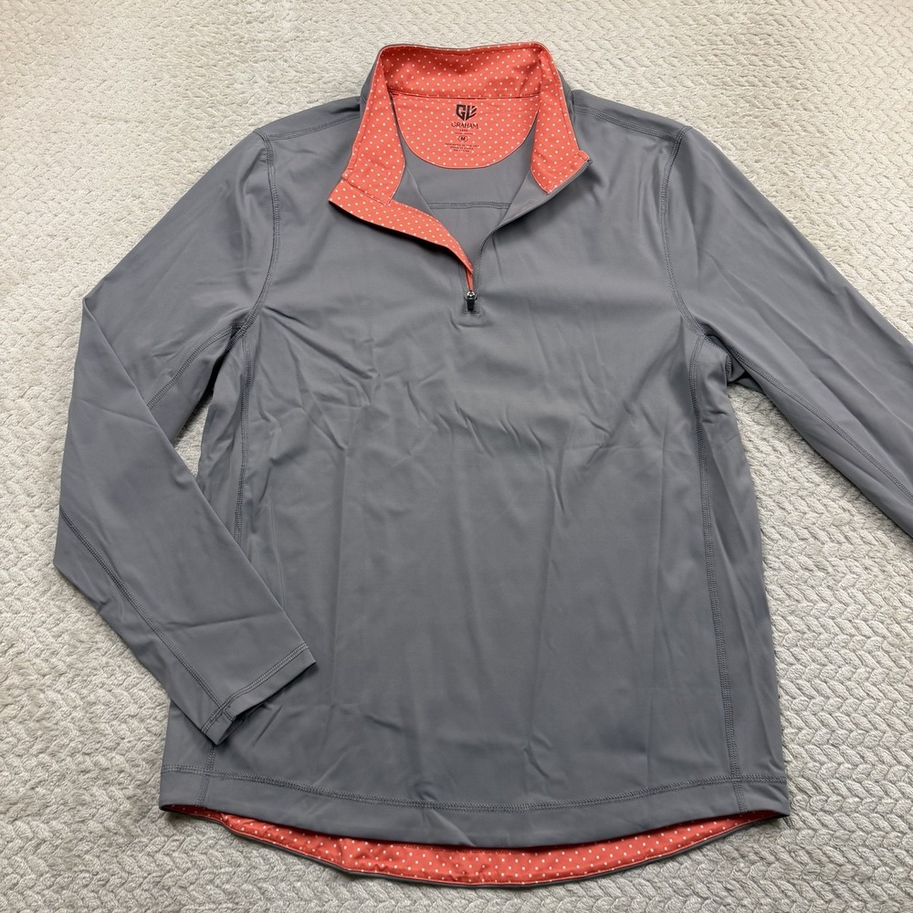 Graham Luxe Pullover Shirt Mens Size Medium Gray Quarter‎ Zip Long Sleeve Golf